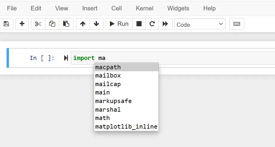 Code completion in Jupyter notebook