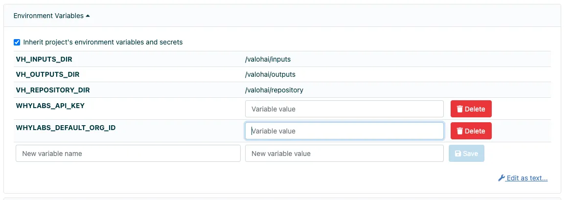 Environment variables in Valohai