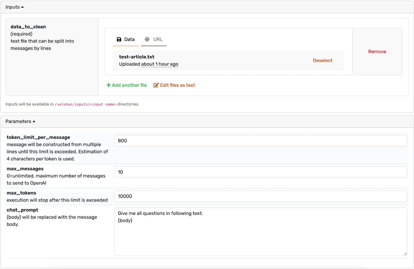 Step Input and Parameters in Valohai