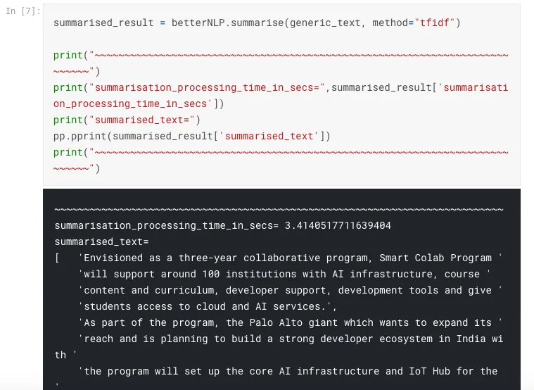 Look for "time in secs = ..." in the notebook output