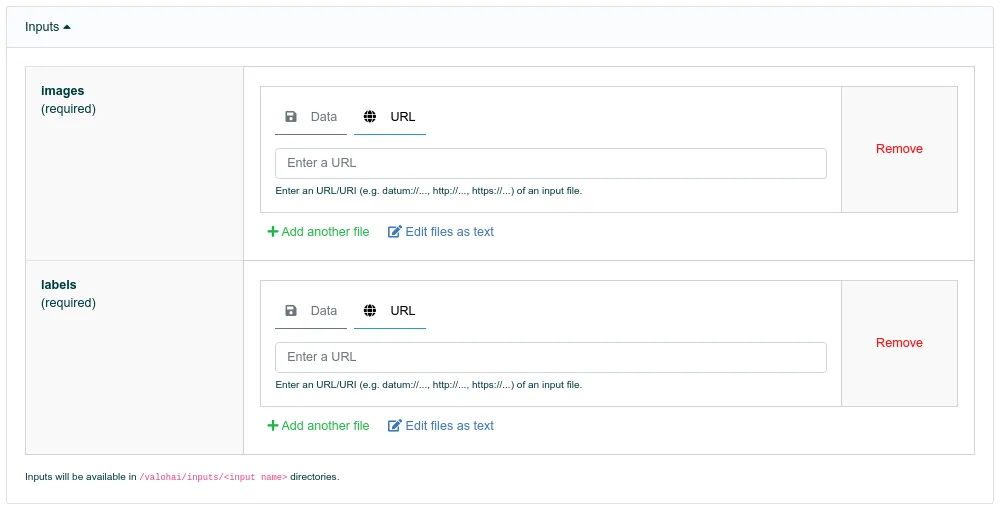 Define pipeline inputs in Valohai