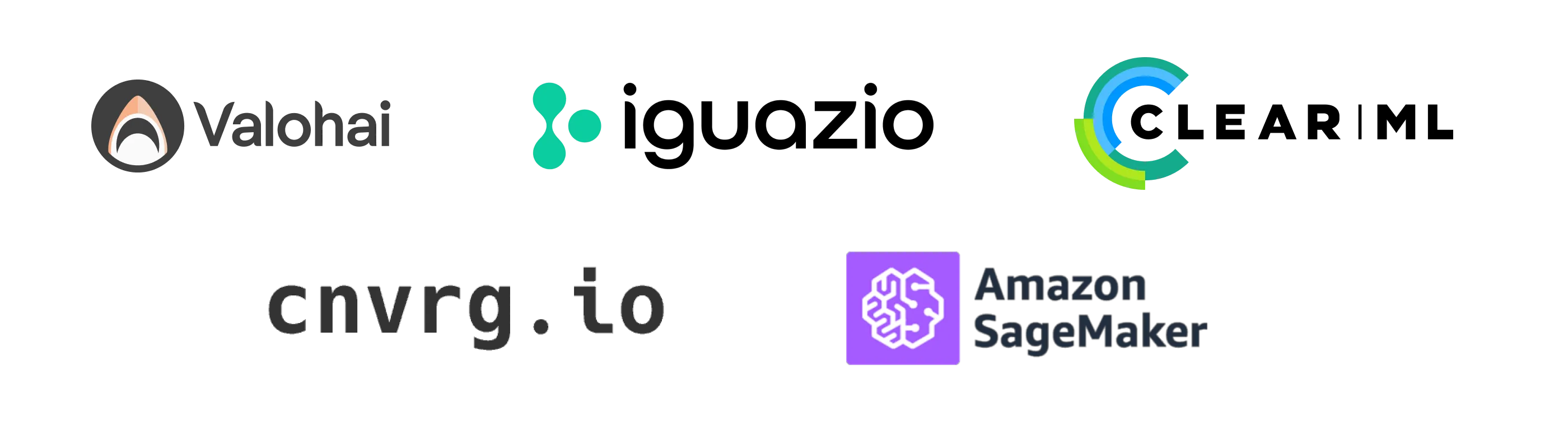 Logos of managed MLOps platforms: Valohai, Iguazio, ClearML, cnvrg, Sagemaker