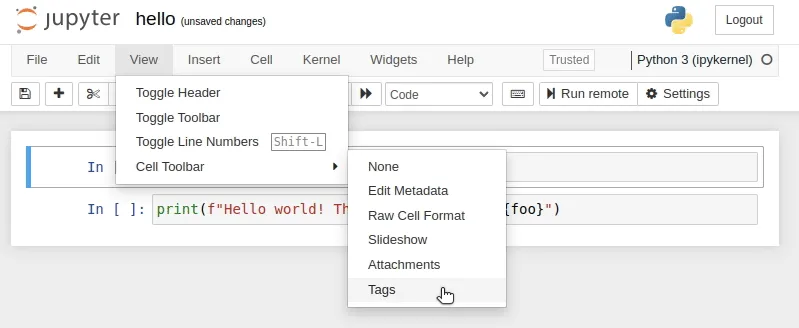 Make tags visible in Jupyter notebook.