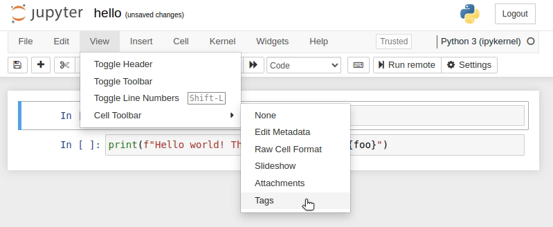 Make tags visible in Jupyter notebook.