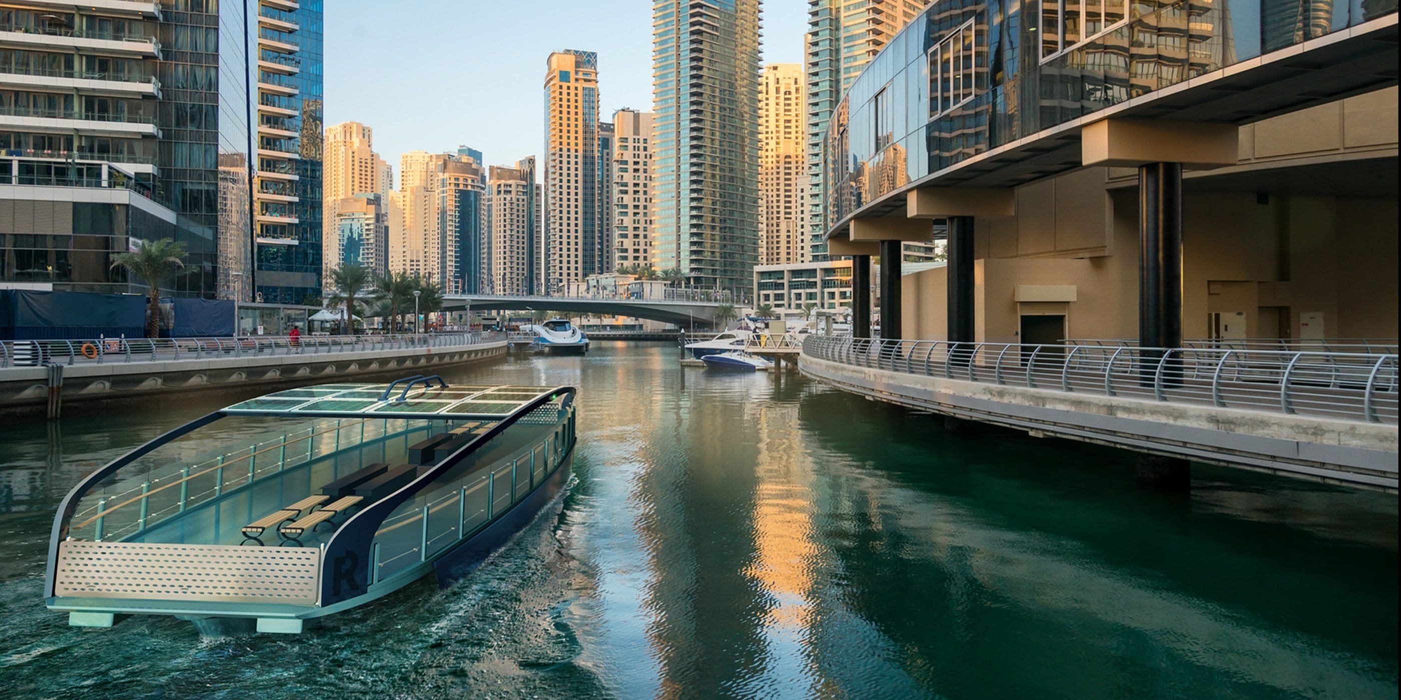 Illustration of Reaktor's self driving ferry in Dubai Marina