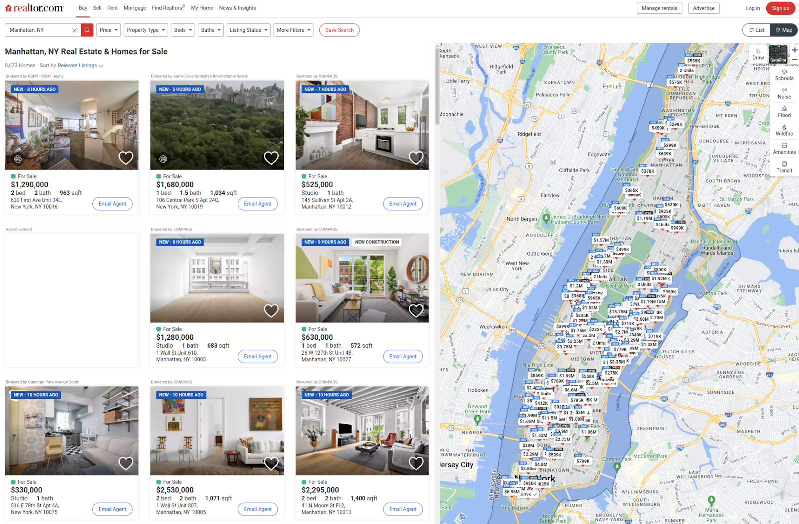 Realtor.com with 8000+ apartments on sale for Manhattan