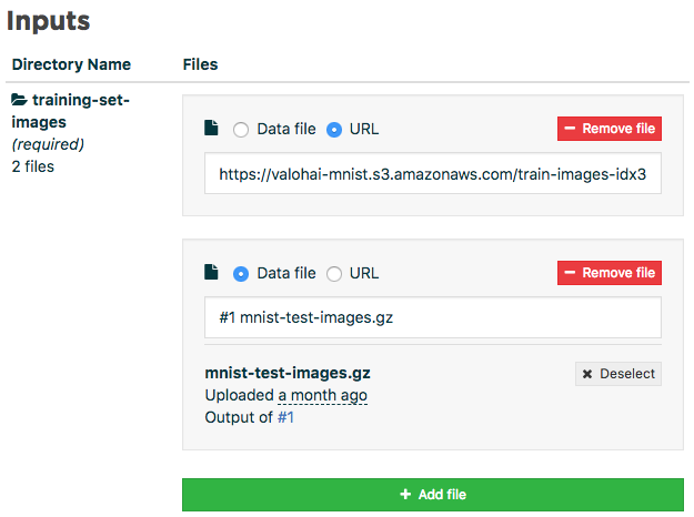Screenshot of multiple input files per input