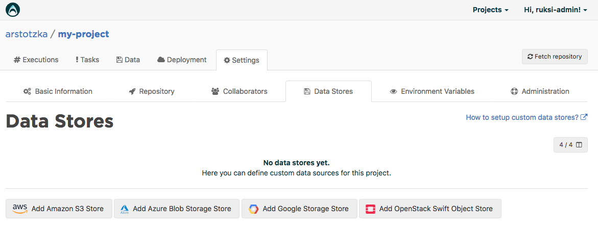 Swift store on data stores page